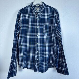 J.Crew Indian Madras Mens Slim-Fit Blue White Plaid Button-Down Shirt XL Cotton